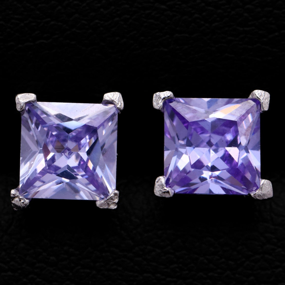 Square Cut Lavender Stud Earrings - 925 Silver