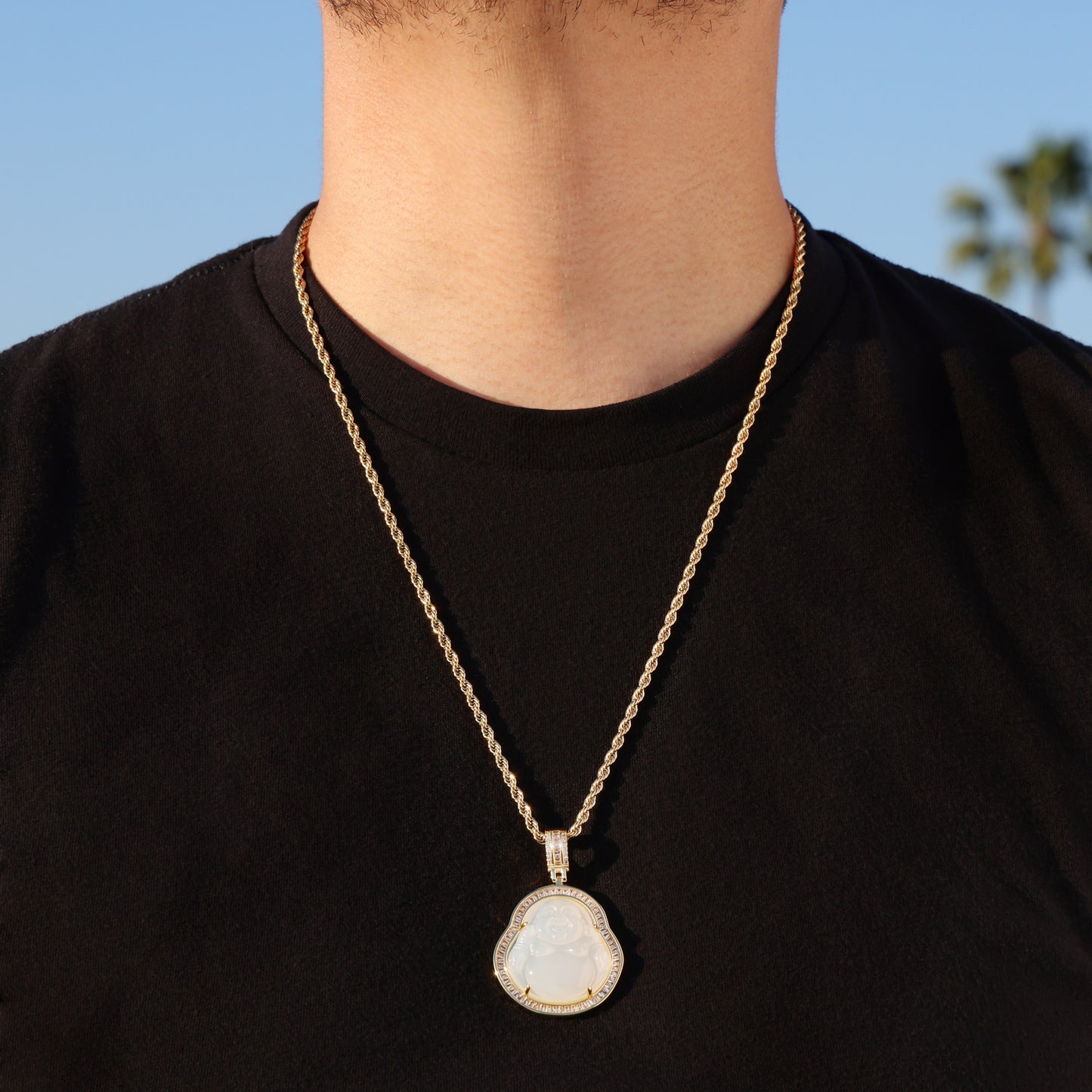White Buddha Baguette Pendant - Gold