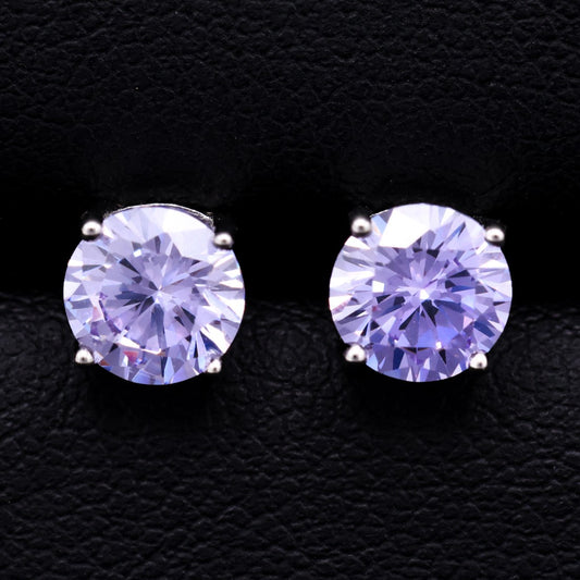 Round Cut Lavender Stud Earrings - 925 Silver