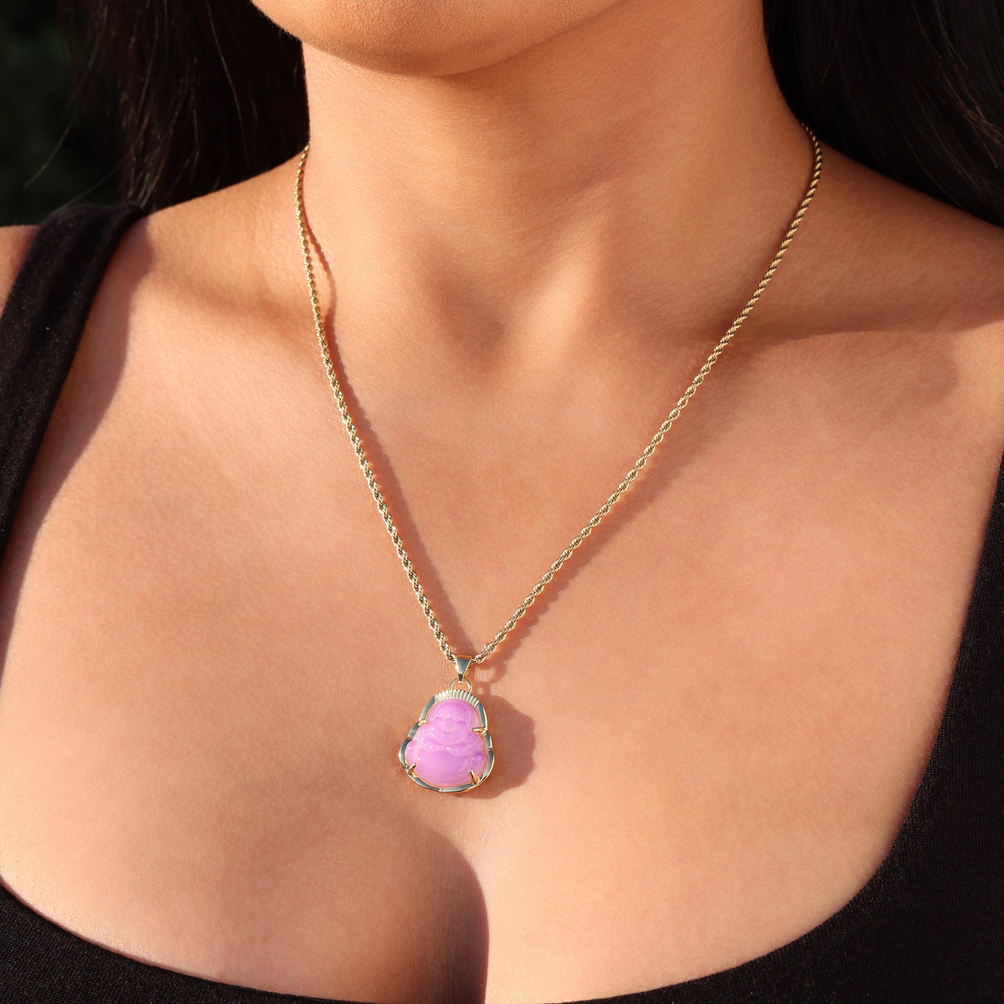 Lavender Buddha Necklace - Gold