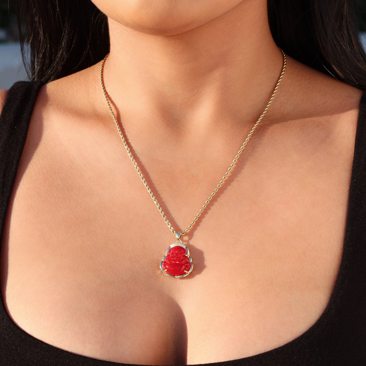 Red Buddha Necklace - Gold