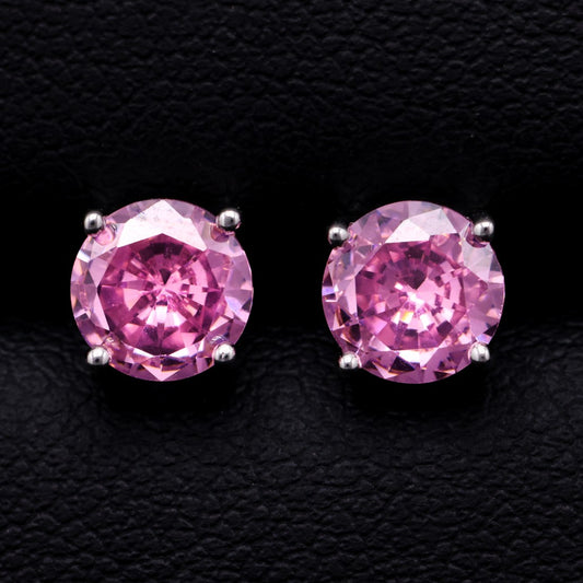 Round Cut Pink Stud Earrings - 925 Silver