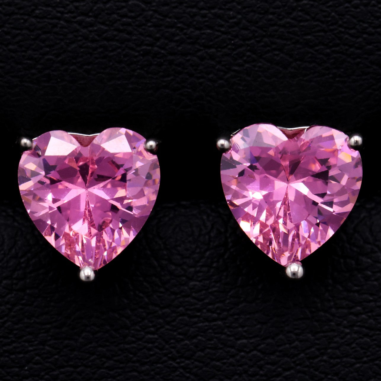 8mm Pink Heart Cut Diamond Stud Earrings - 925 Silver
