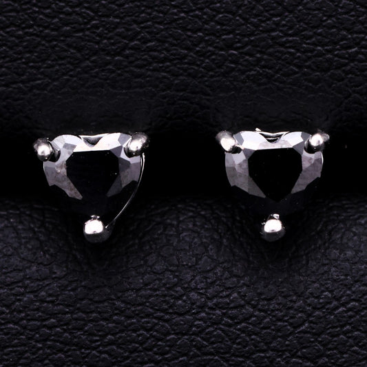 Black Heart Cut Diamond Stud Earrings - 925 Silver