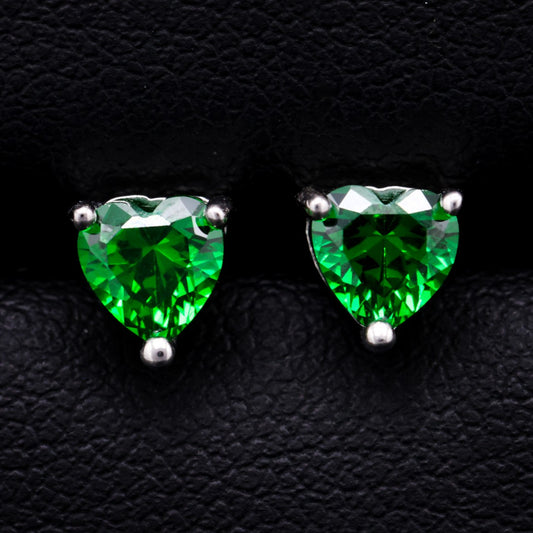 Emerald Heart Cut Diamond Stud Earrings - 925 Silver