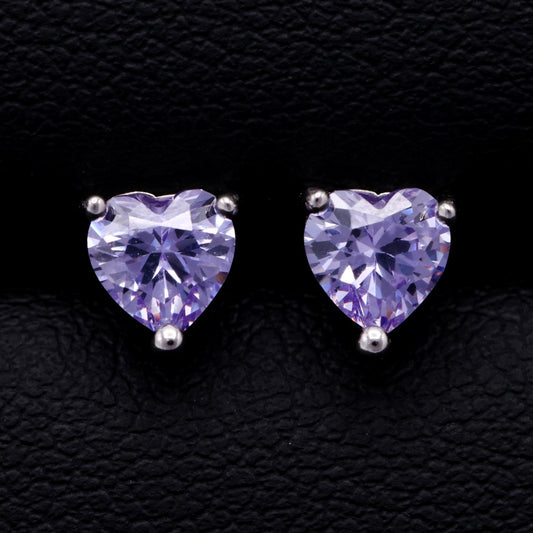 Lavender Heart Cut Diamond Stud Earrings - 925 Silver