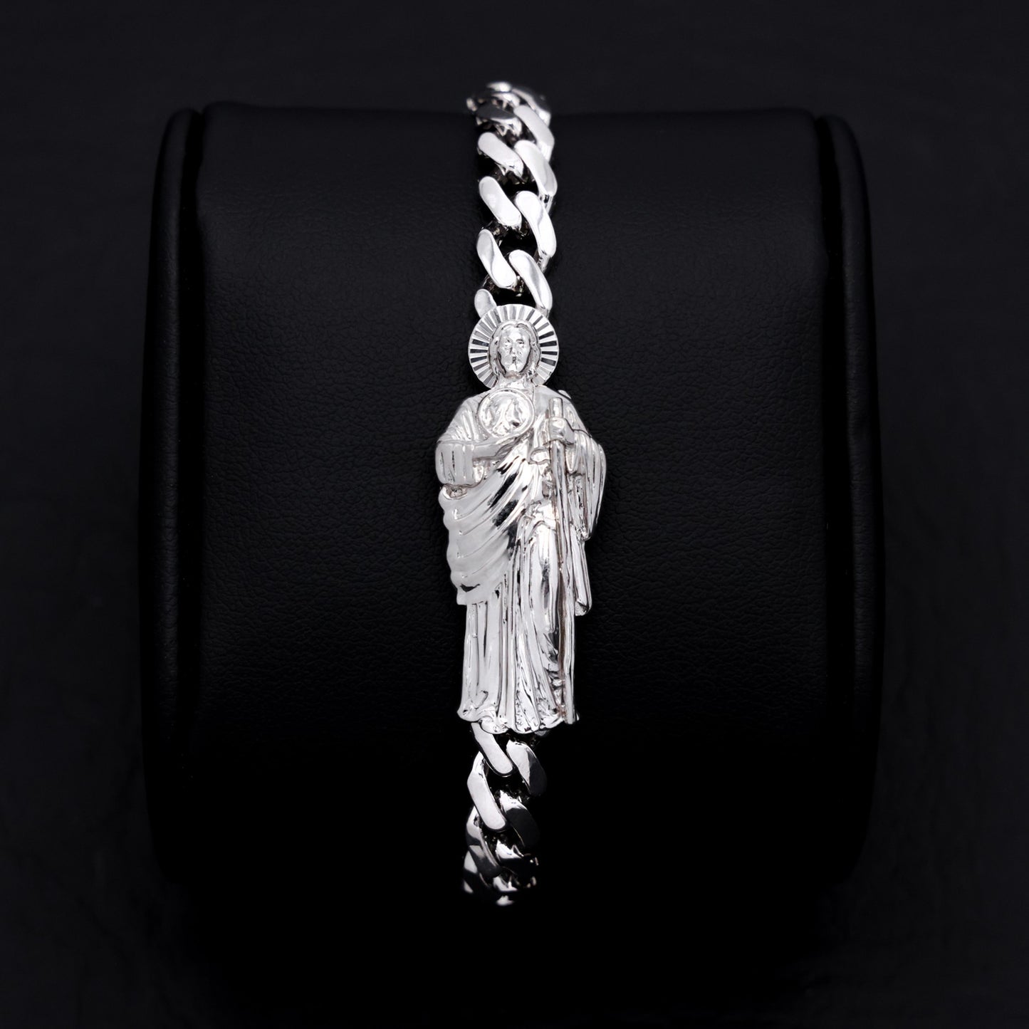 7mm San Judas Cuban Bracelet - 925 Silver
