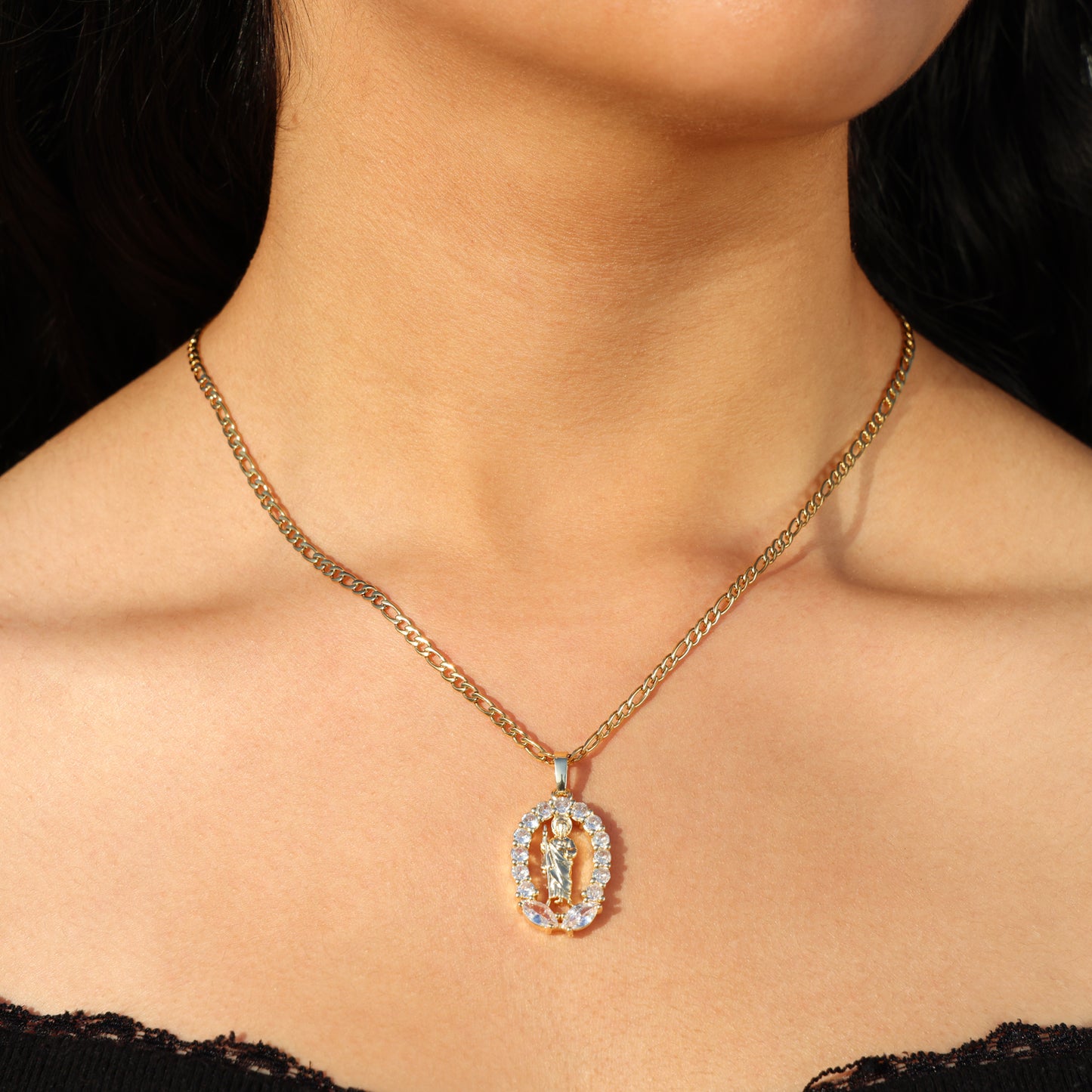 San Judas Gemstone Necklace - Gold