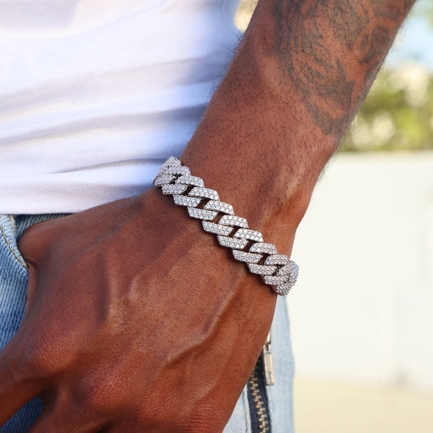 13mm Diamond Prong Link Bracelet - 925 Silver