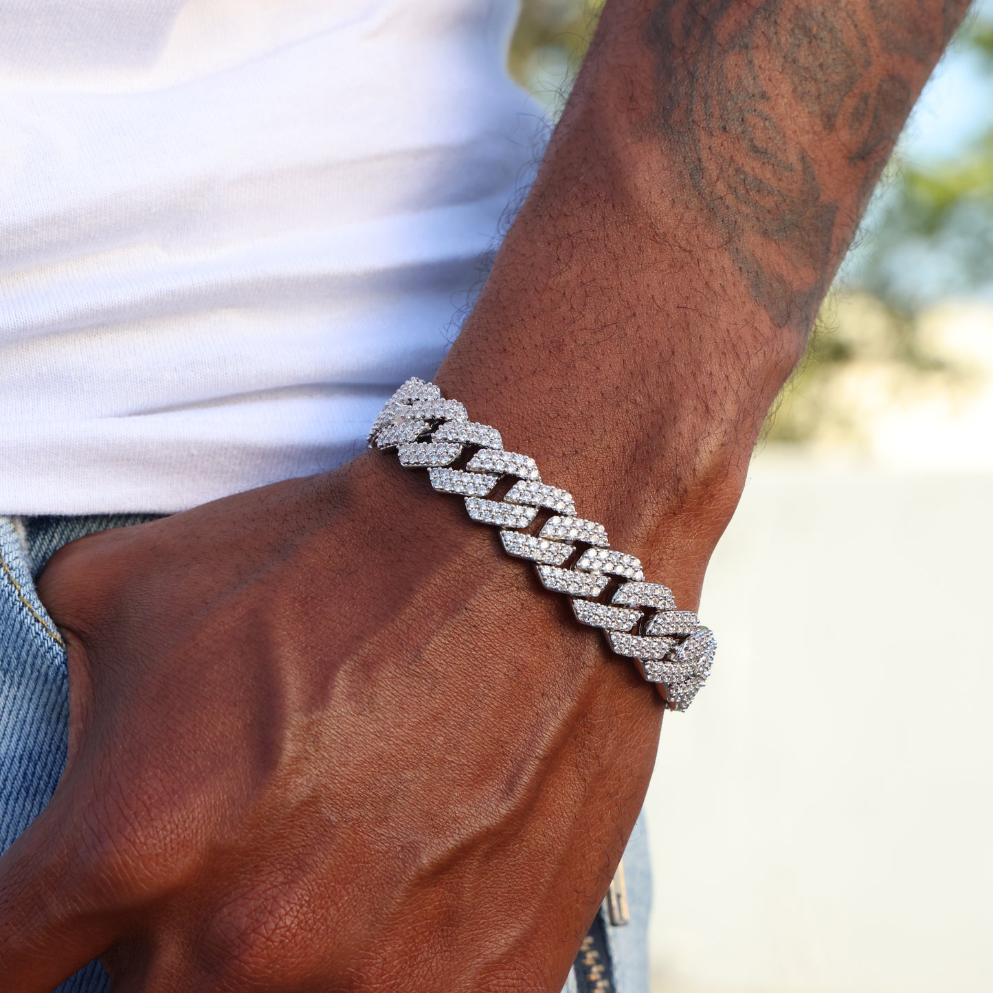 13mm Diamond Prong Link Bracelet - 925 Silver