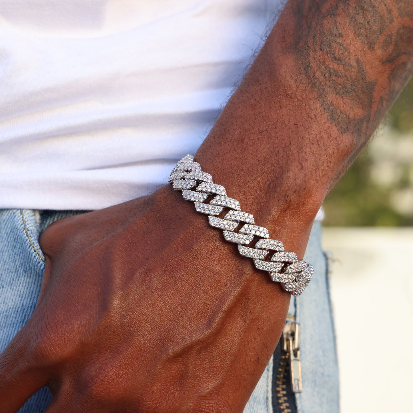 13mm Diamond Prong Link Bracelet - 925 Silver