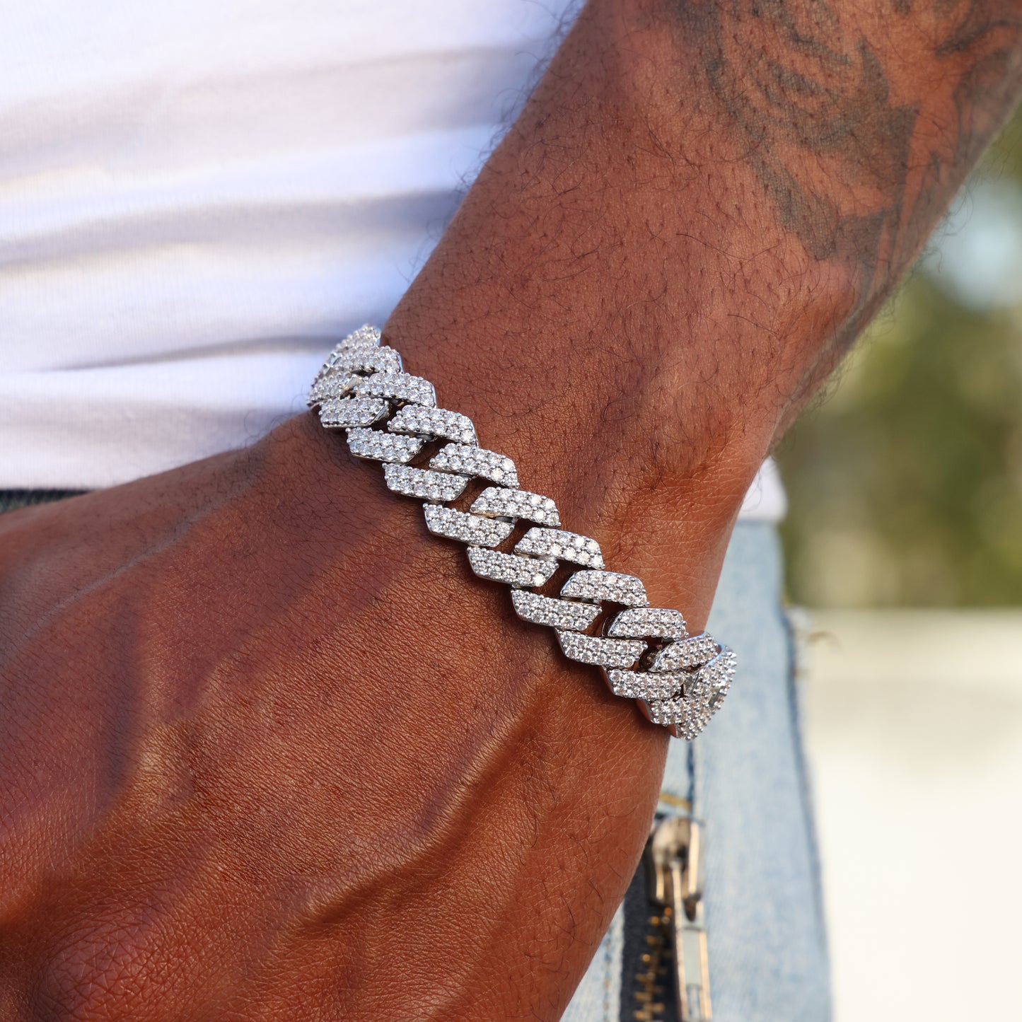 13mm Diamond Prong Link Bracelet - 925 Silver