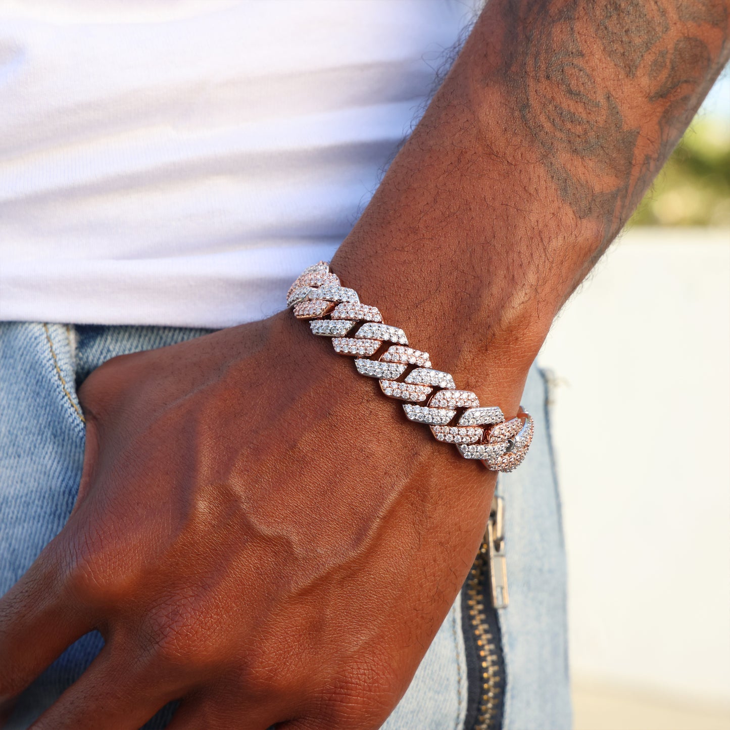 13mm Diamond Prong Link Bracelet - 2 Tone