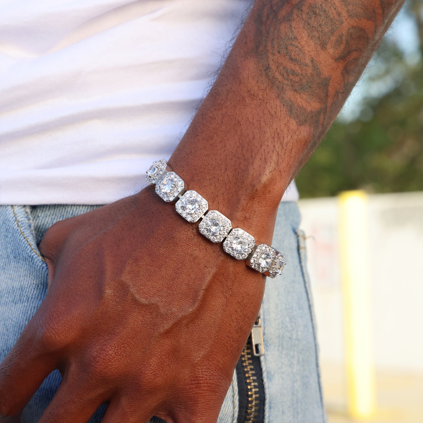 12mm Clustered Tennis Bracelet - White Gold
