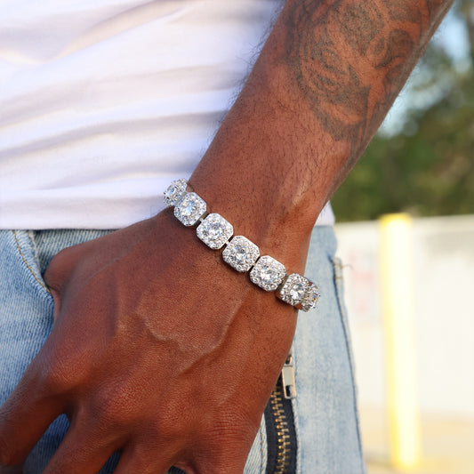 12mm Clustered Tennis Bracelet - White Gold