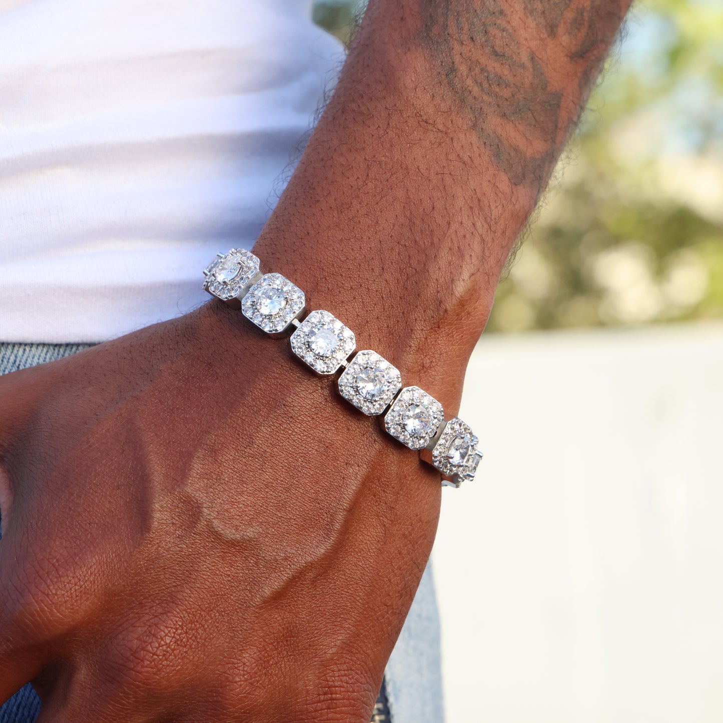 12mm Clustered Tennis Bracelet - White Gold