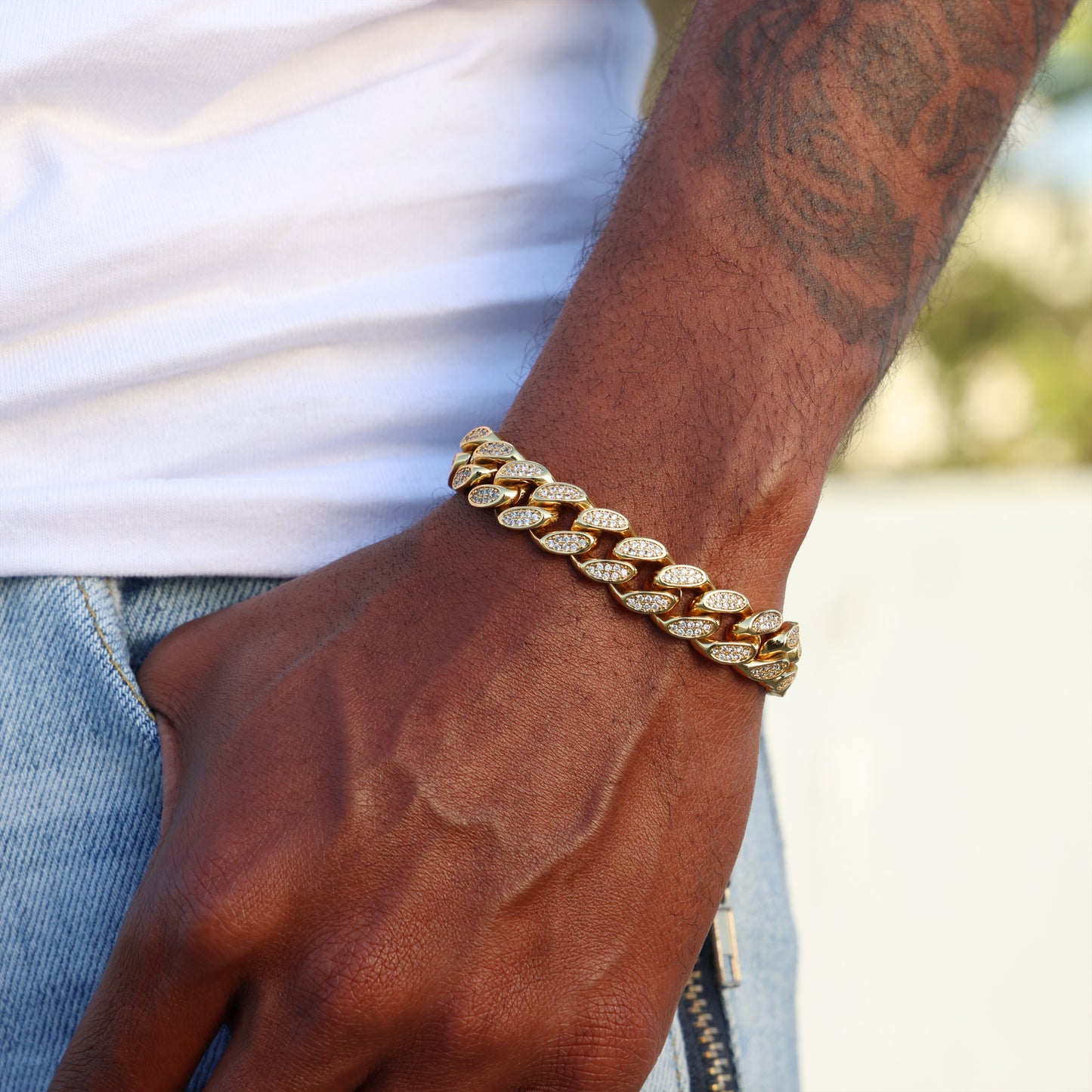 12mm Iced Out Miami Cuban Bracelet - Gold