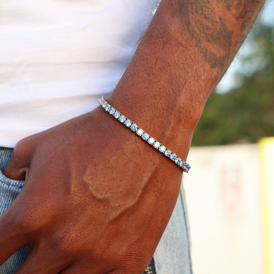 4mm Blue Tennis Bracelet - Gold