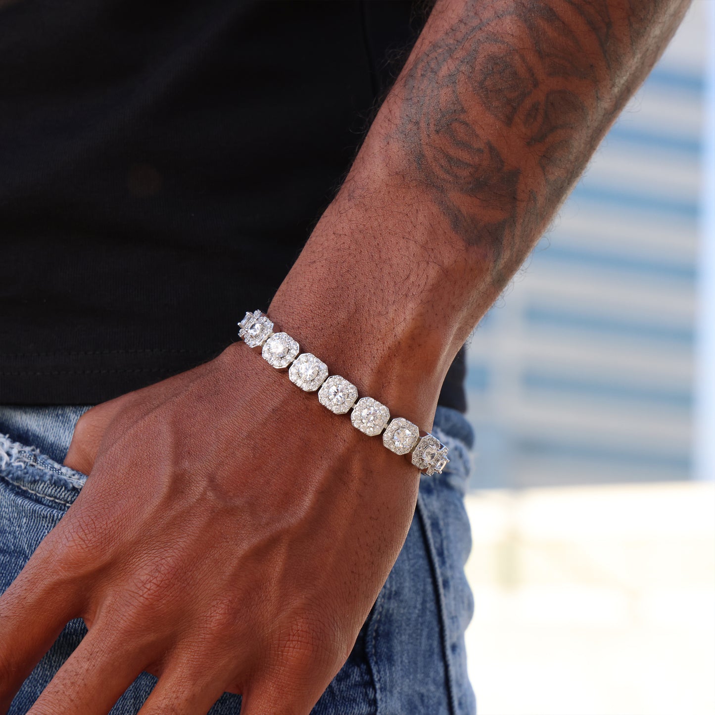 10mm Clustered Tennis Bracelet - White Gold