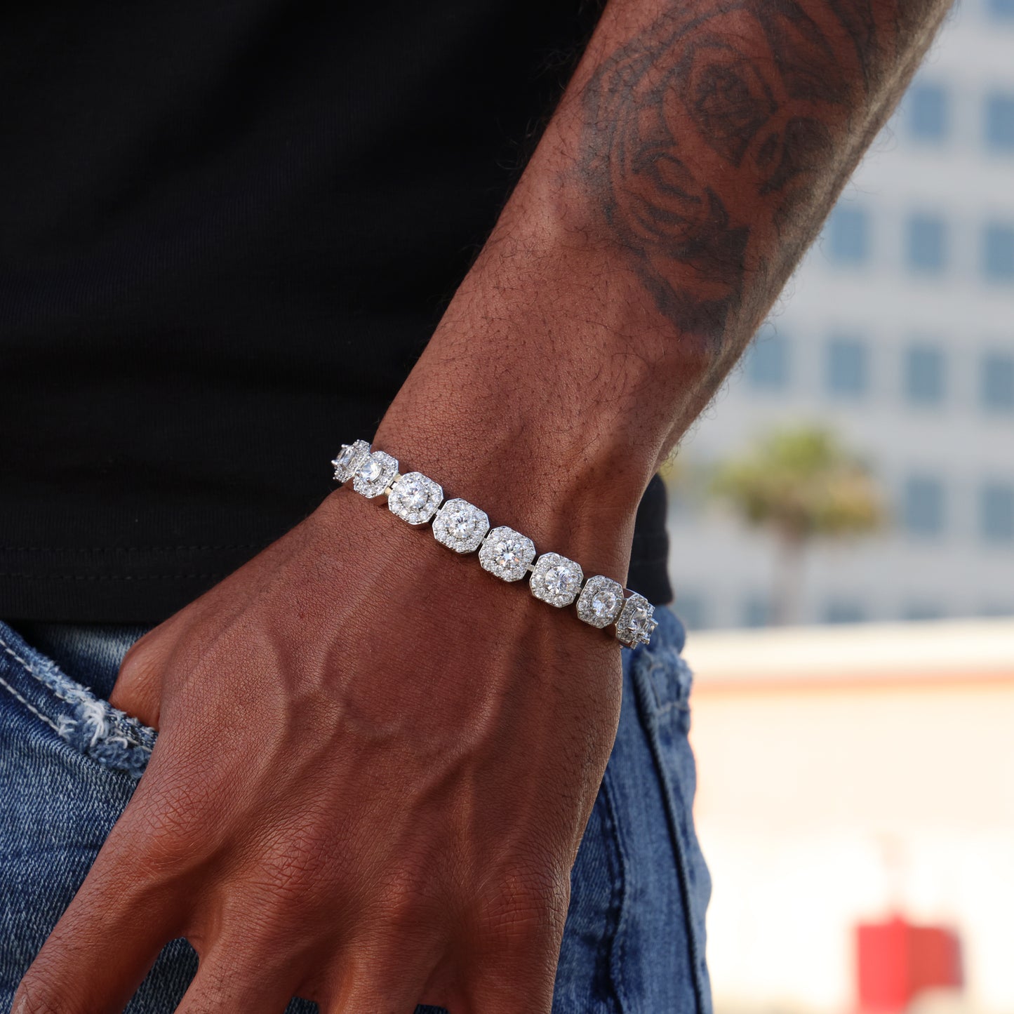 10mm Clustered Tennis Bracelet - White Gold