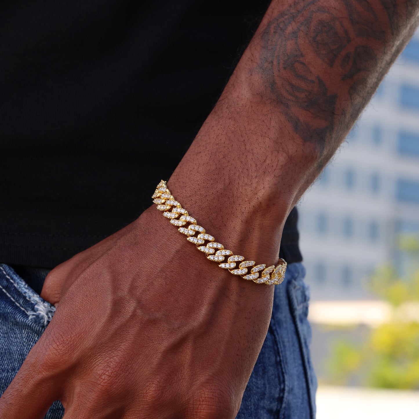 8mm Iced Out Cuban Bracelet - Gold