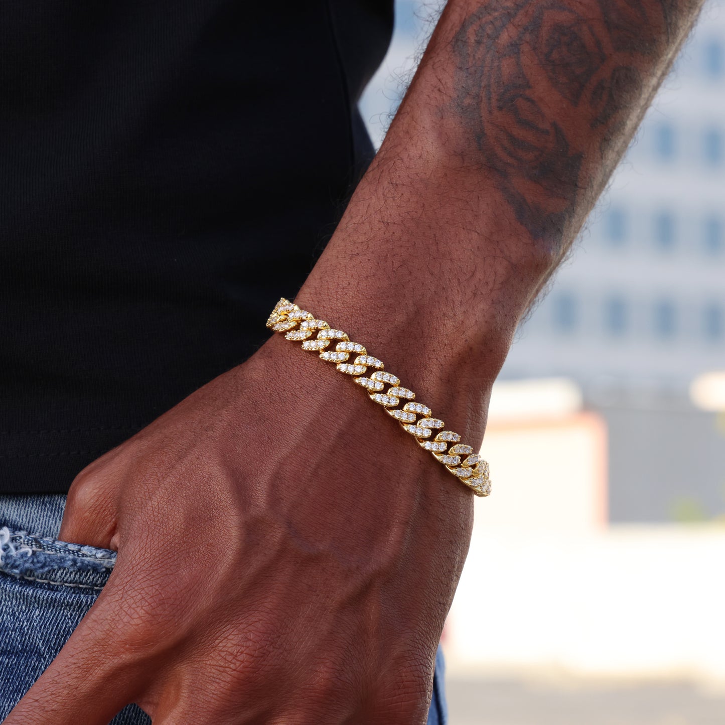 8mm Iced Out Cuban Bracelet - Gold