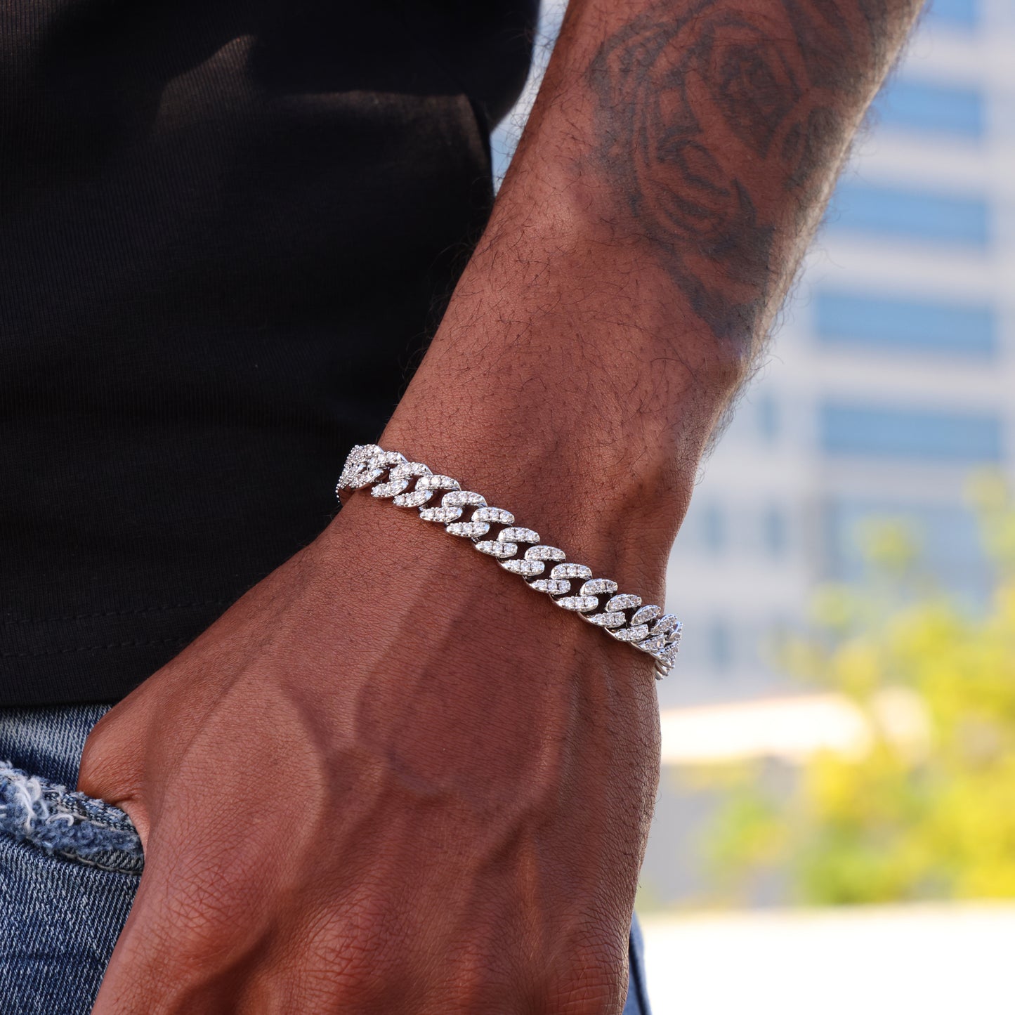 8mm Iced Out Cuban Bracelet - White Gold