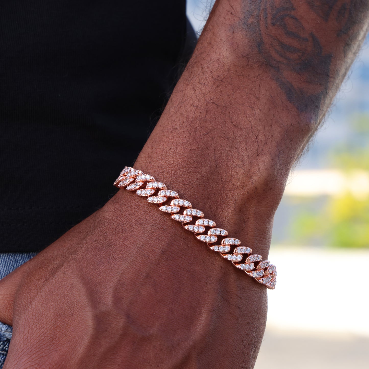 8mm Iced Out Cuban Bracelet - Rose Gold