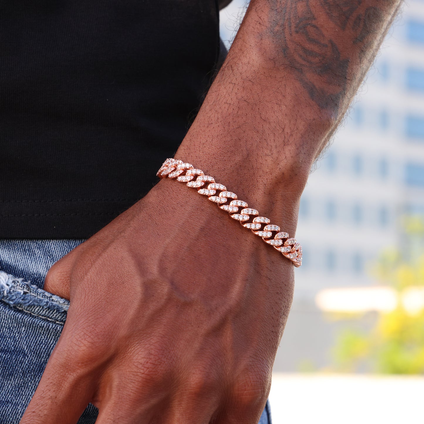 8mm Iced Out Cuban Bracelet - Rose Gold