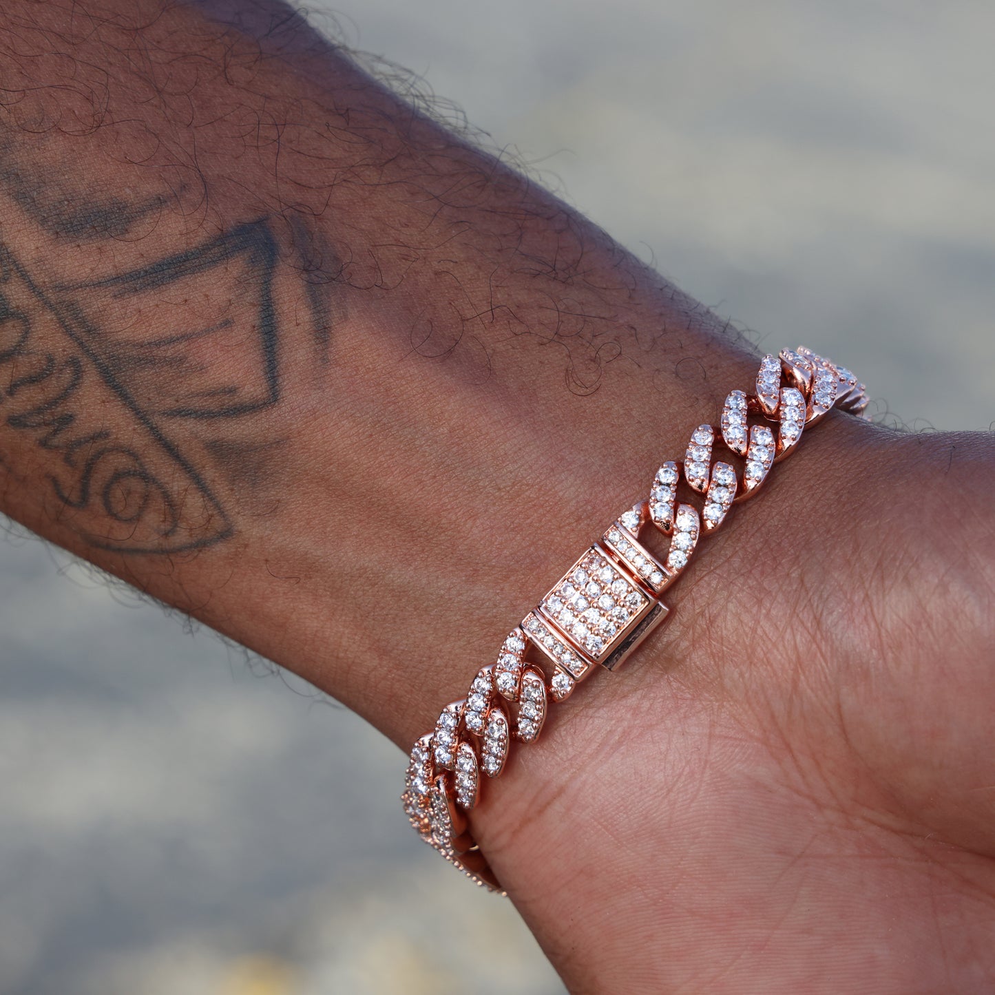 8mm Iced Out Cuban Bracelet - Rose Gold