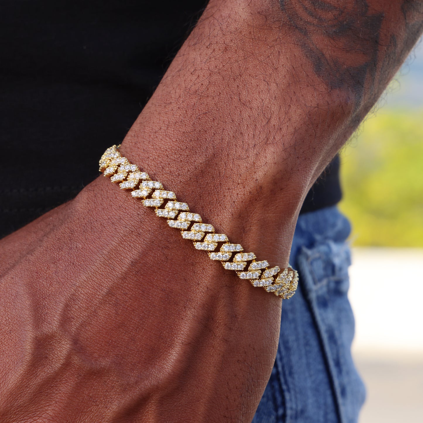 8mm Diamond Prong Link Cuban Bracelet - Gold
