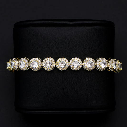 8mm Round Clustered Tennis Bracelet - Gold