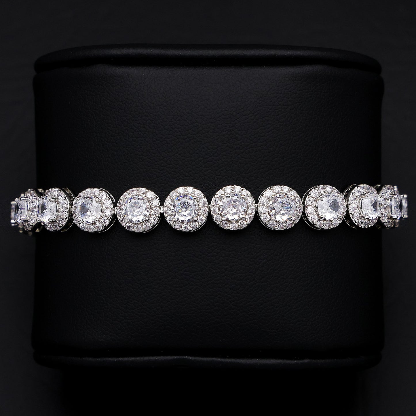 8mm Round Clustered Tennis Bracelet - White Gold