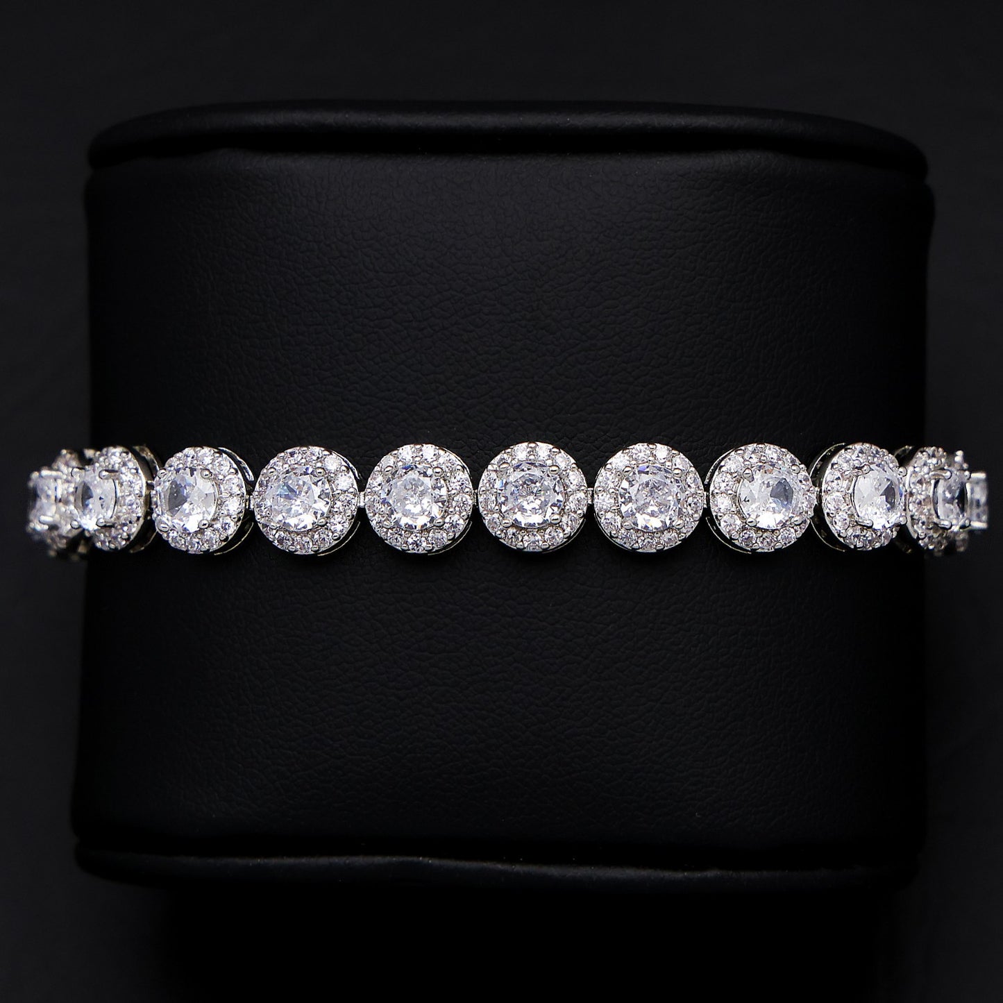 8mm Round Clustered Tennis Bracelet - 925 Silver