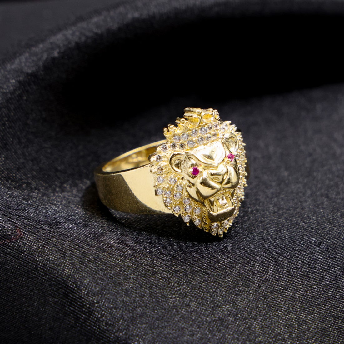Iced Lion King Ring - 14k Gold