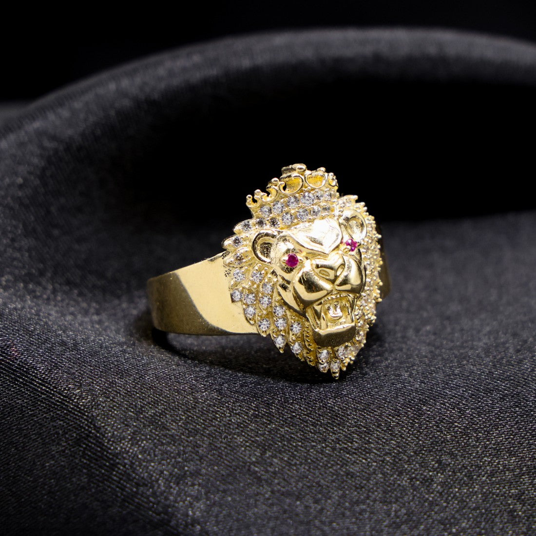 Iced Lion King Ring - 14k Gold