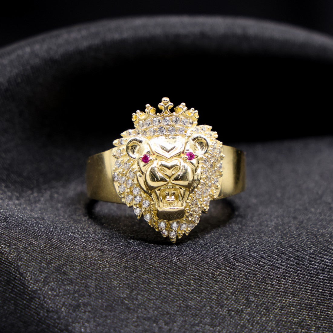 Iced Lion King Ring - 14k Gold