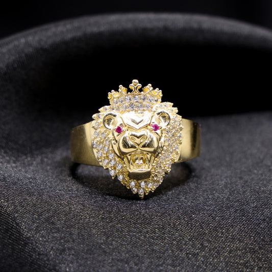 Iced Lion King Ring - 14k Gold