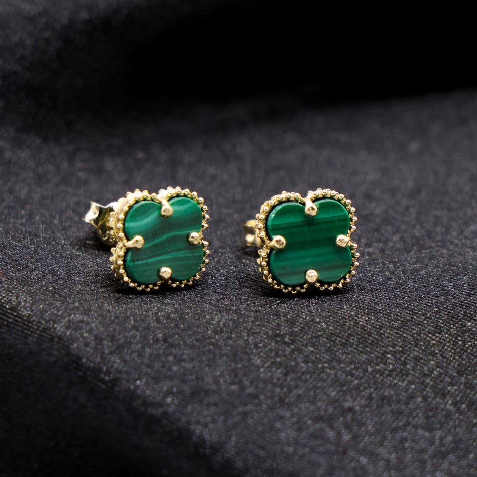 Green Clover Earrings - 14k Gold