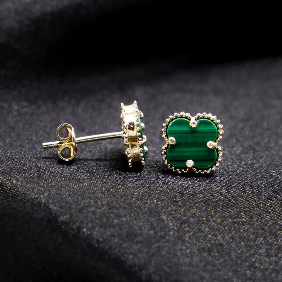 Green Clover Earrings - 14k Gold