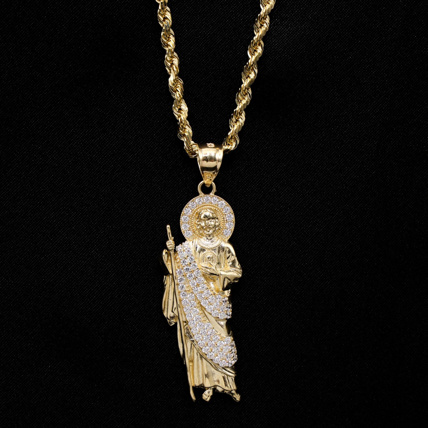 Iced San Judas Pendant - 14k Gold