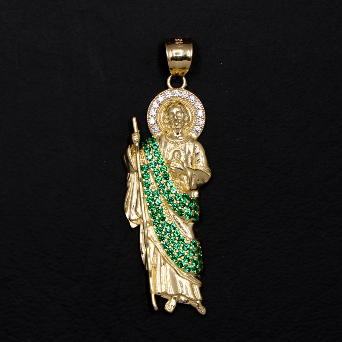 San Judas with Green Stones - 14k Gold