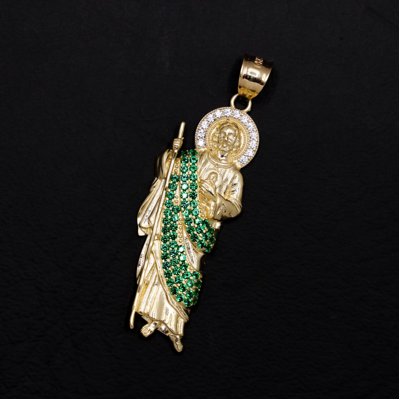 San Judas with Green Stones - 14k Gold