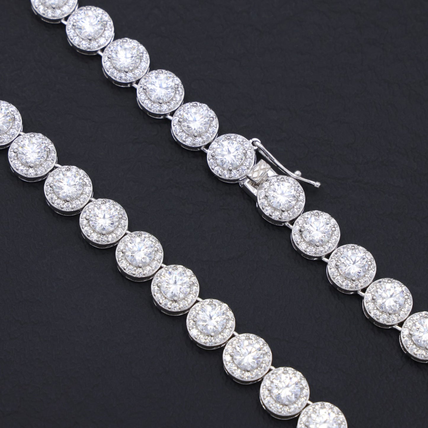 8mm Round Clustered Tennis Necklace - 925 Silver