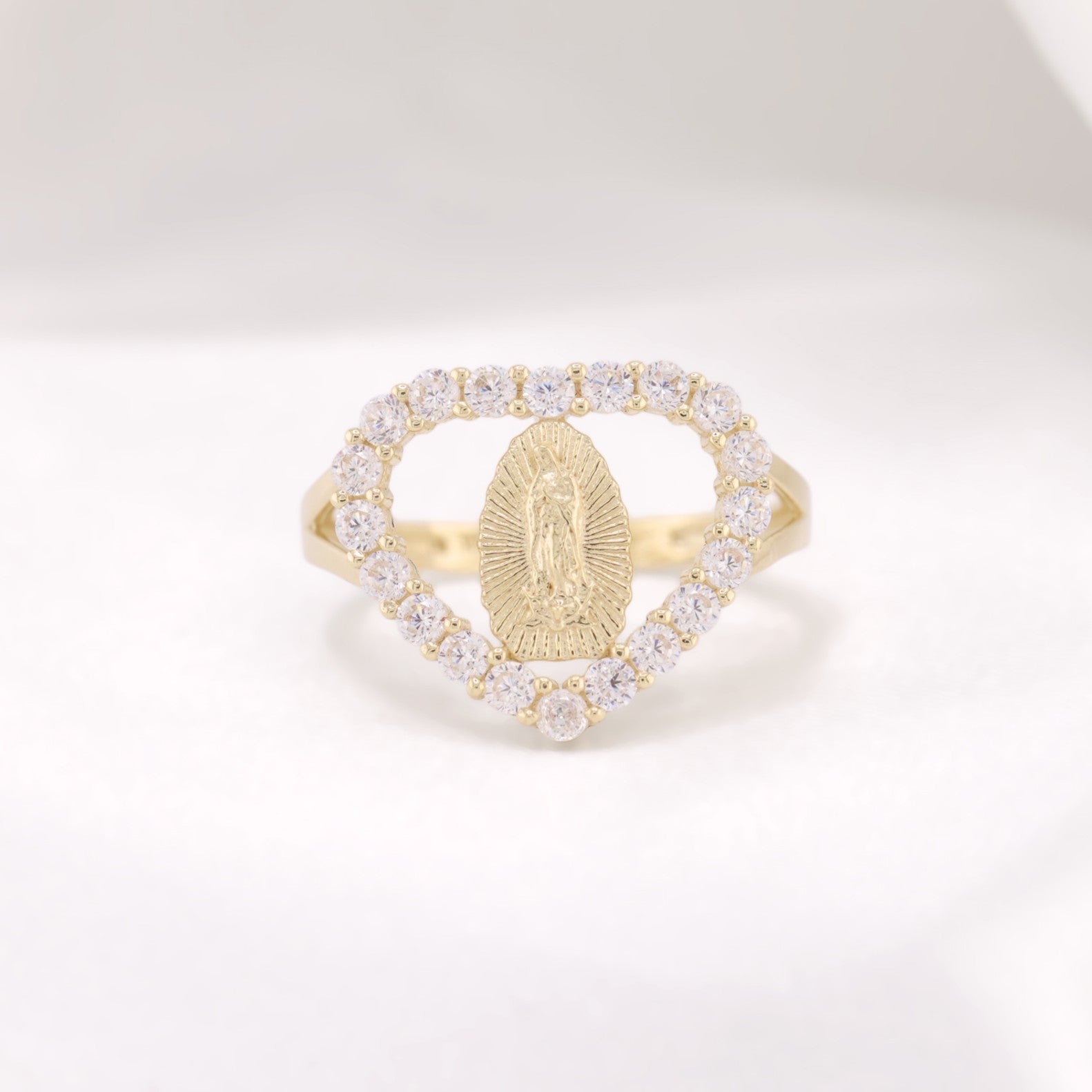 Iced Virgin Mary Heart Ring - 10k Gold – Huerta Jewelry