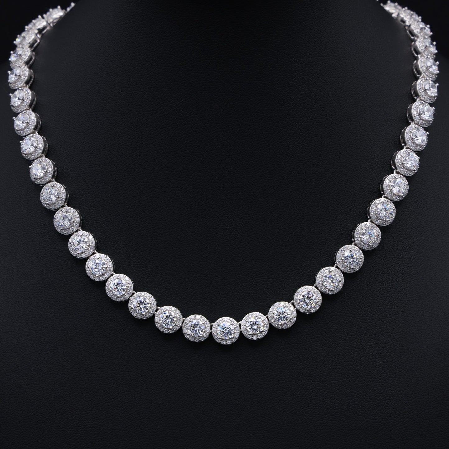 8mm Round Clustered Tennis Necklace - 925 Silver