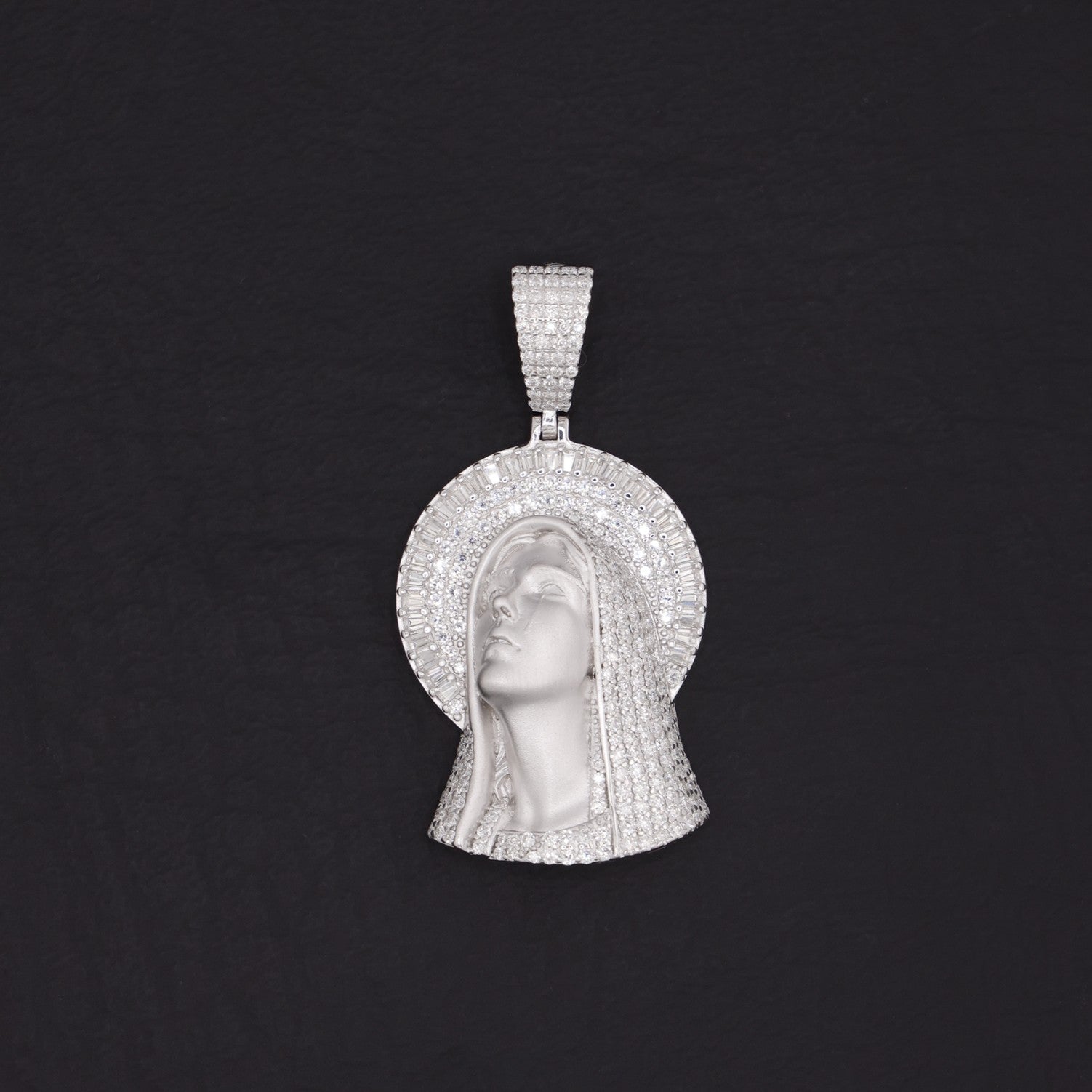 Iced Moissanite Matte Virgin Mary Baguette Pendant - 925 Silver ...