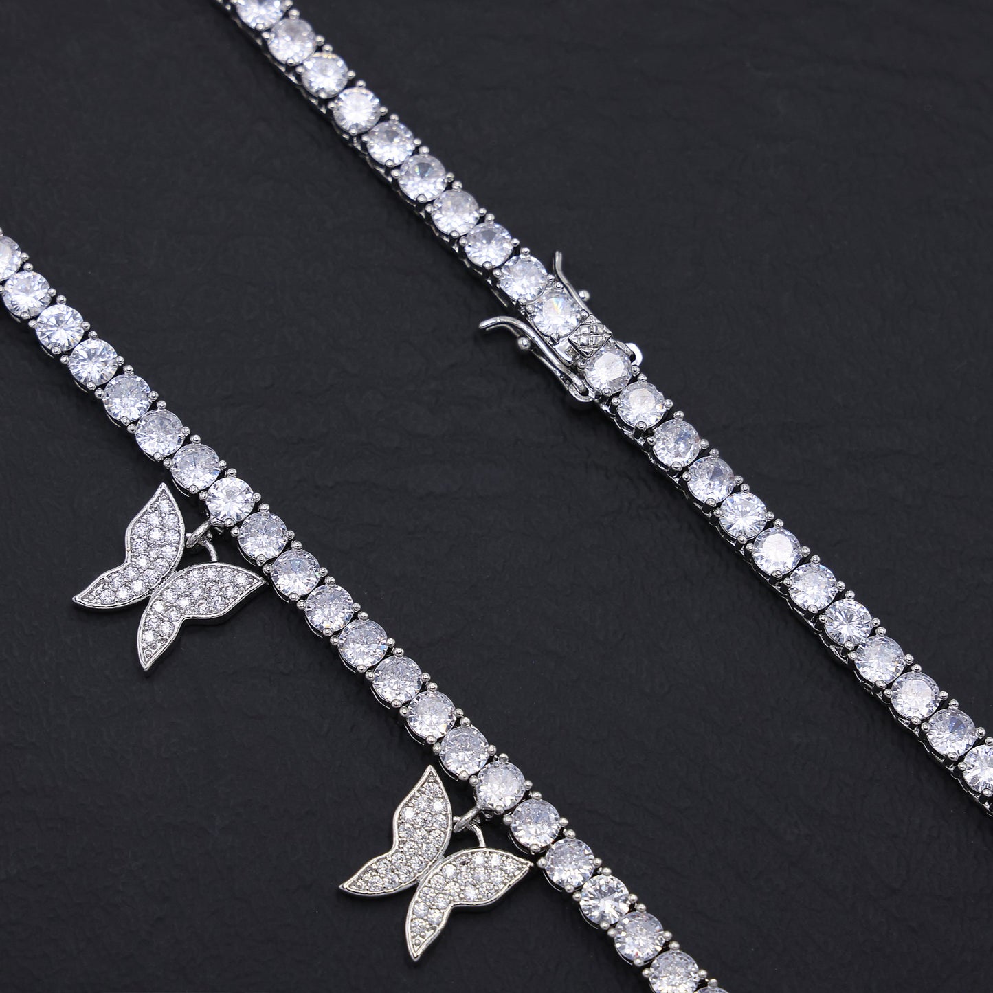 Butterfly Tennis Necklace - White Gold