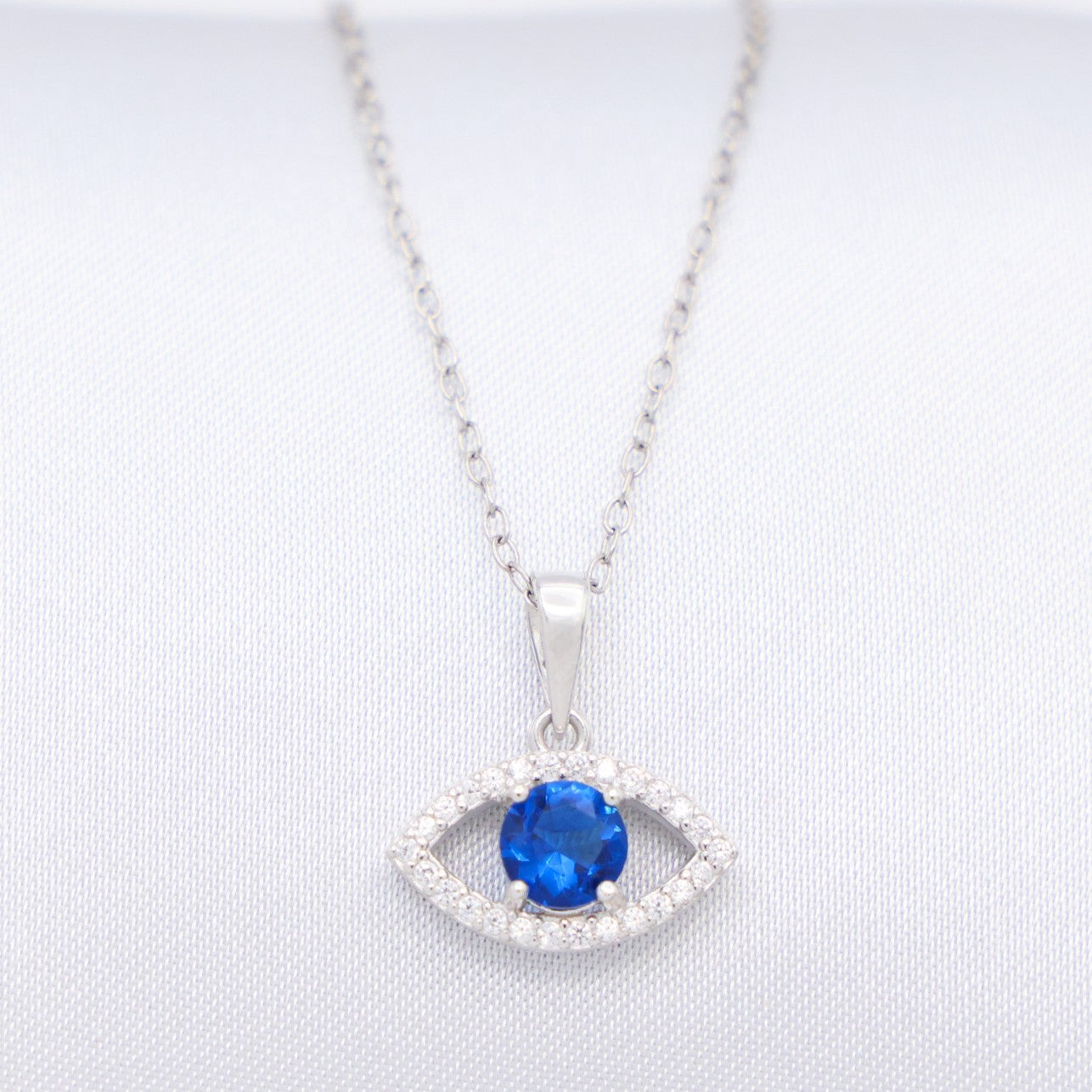 Iced Evil Eye with Blue stone Necklace - 925 Silver