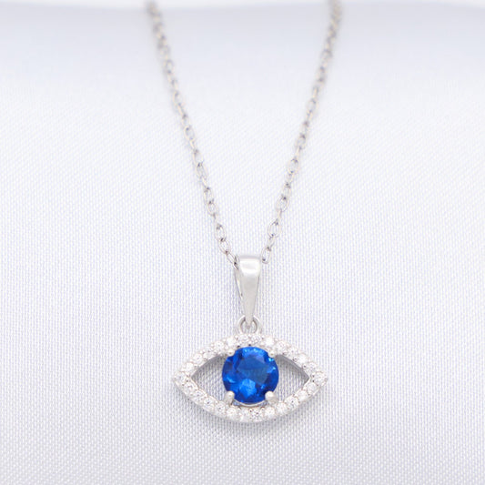 Iced Evil Eye with Blue stone Necklace - 925 Silver